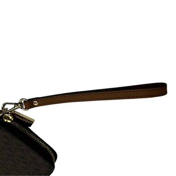 Michael Kors Brown Leather MK Logo, ID Credit Card Coin Purse with Wrist Strap - Picture 10 of 10